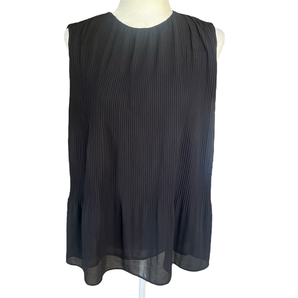 H&M Accordion Pleated Sleeveless Tunic Sheer Lined Blouse Boho Chic Size Small